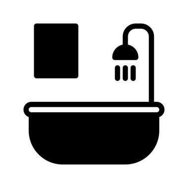 Banyo katı ikonu. Otel tesisi sembolleri grafik tasarım simgeleri. Vektör illüstrasyonu.