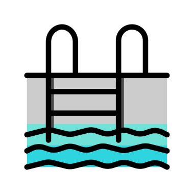 Yüzme havuzu düz ikonu. Düzenlenebilir yüzme sporu sembolü. Vektör Resimleri.