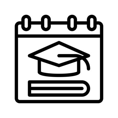 Akademi takvim simgesi. Toga şapkalı ve kitap tasarımlı çizgi simgeleri. Vektör Resimleri.