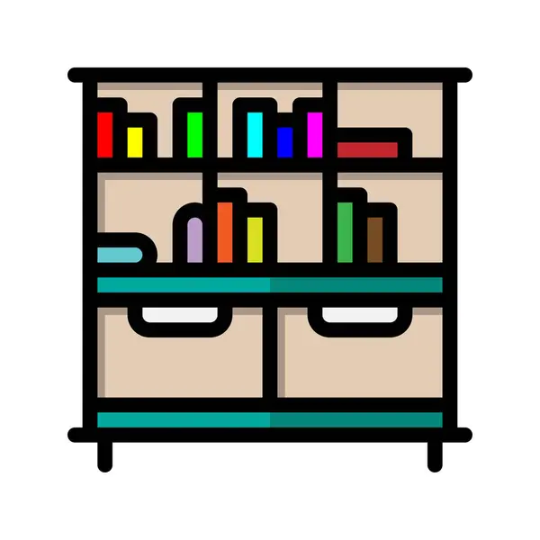 Kitap rafı çizgi simgesi. Kütüphane, dolap, mobilya, kitaplık düz simgeler. Web siteleri, UI ve mobil uygulamalar için uygundur.
