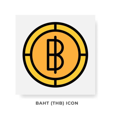 Baht THB Para Birimi Simgesi. Tayland Finansal Sembol Düz Simgeler, altın renkli grafikler. Vektör Resimleri.