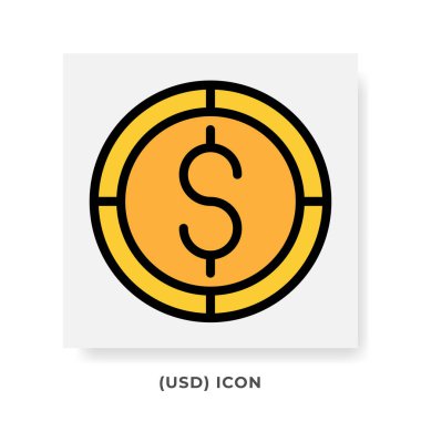 Dolar Dolar Para Birimi Simgesi. ABD Finansal Sembol Düz Simgeleri, altın renkli Grafik Tasarımı. Vektör Resimleri.