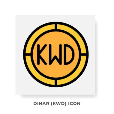 Dinar KWD Currency Icon. Kuwait Financial Symbol Flat Icons, in golden color Graphic Design. Vector Illustrations. clipart