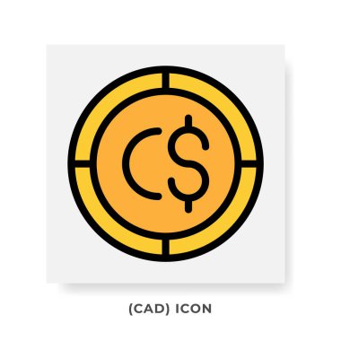 Dolar CAD Para Birimi Simgesi. Kanada Finansal Sembol Düz Simgeleri, altın renkli Grafik Tasarımı. Vektör Resimleri.