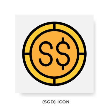 Dolar SGD Para Birimi Simgesi. Singapur Finansal Sembol Düz Simgeleri, altın renkli Grafik Tasarımı. Vektör Resimleri.