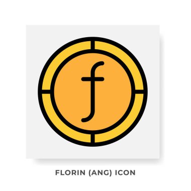 Florin ANG Currency Icon. Netherlands Financial Symbol Flat Icons, in golden color Graphic Design. Vector Illustrations. clipart