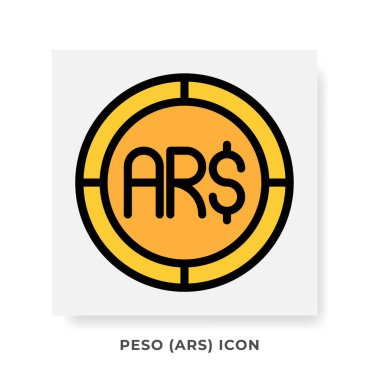 Peso ARS Para Birimi Simgesi Arjantin Finansal Sembol Düz Simgeler, Altın Renk Grafik Tasarımı. Vektör Resimleri.