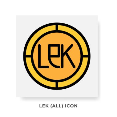 Tüm Para Birimi Simgesi. Arnavutluk Mali Sembol Düz Simgeleri, Altın Golor Grafik Tasarımı. Vektör Resimleri.