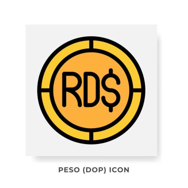 Peso DOP Para Birimi Simgesi. Dominik Cumhuriyeti Finansal Sembol Düz Simgeleri, Altın Renk Grafik Tasarımı. Vektör Resimleri.