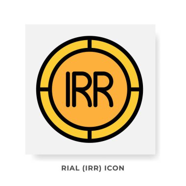 Kira IRR Para Birimi Simgesi. İran Finansal Sembol Düz Simgeleri, Altın Renk Grafik Tasarımı. Vektör Resimleri.
