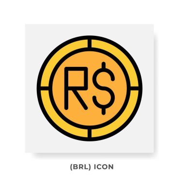 Gerçek BRL Para Birimi Simgesi. Brezilya Finansal Sembol Düz Simgeleri, Altın Renk Grafik Tasarımı. Vektör Resimleri.