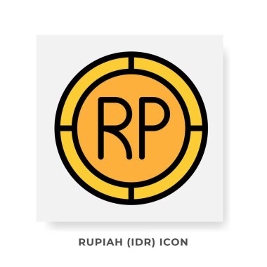 Rupiah IDR Para Birimi Simgesi. Endonezya Finansal Sembol Düz Simgeleri, Altın Renk Grafik Tasarımı. Vektör Resimleri.