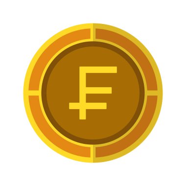 Bozuk para ikonu. İsviçre parasının sembolü olan altın renkli döviz simgeleri. Vektör Resimleri.