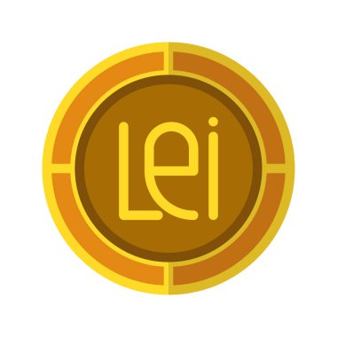 Lei para ikonu. Romen parasının sembolü olan altın renkli döviz simgeleri. Vektör Resimleri.