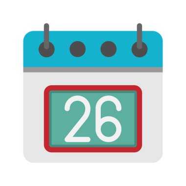 Ayın 26 'sında düz tarih simgesi olan günlük takvim. Web sitesi, ui ve mobil uygulama için kullanılabilir.