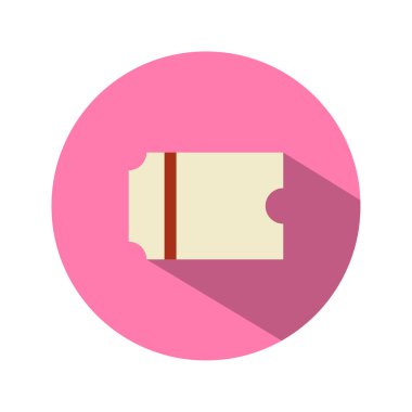 Bilet yassı simgesi. İş sembolleri, kuponlar, satış, etiket, indirim. Pembe bir geçmişi var. Vektör illüstratörü.