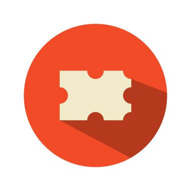 Bilet yassı simgesi. İş sembolleri, kuponlar, satış, etiket, indirim, etiket. Turuncu bir geçmişi var. Vektör illüstratörü.