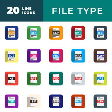 Sunum ve raporlar için ideal bir dosya biçimi simgesi seti. Düz biçimli ve çekici renklere sahip dosya biçimi simgeleri.