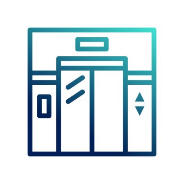 Asansör simgeleri. Asansör, otel, bina, ana hatları ve renkleri farklı. sembol logosu illüstrasyonu.