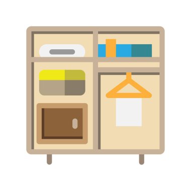 Gardırop düz simgeler. Otel, ev, mobilya, dolap. Web siteleri, UI ve mobil uygulamalar için kullanılabilir. vektör illüstrasyonu.