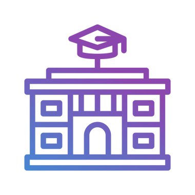 Üniversite binalarının gradyan simgeleri. Okula dönmek, eğitim ve diploma için mükemmel. düzenlenebilir vuruş, web siteleri, UI ve arayüzler için uygun.