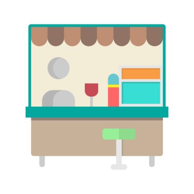 Öğle yemeği ya da kantin ikonları. Düz stil, restoranlar, satıcılar ve iş sembolü illüstrasyonları için uygun.