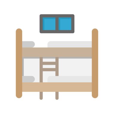 Öğrenci yatakhanesi ikonları. düz stil, mobilyalar, üniversiteler ve iç sembol illüstrasyonları için uygun.