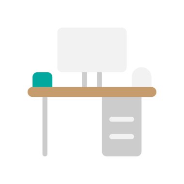 Çalışma masasının düz simgeleri. Ofis, dekorasyon ve işçiler için mobilya sembolü.