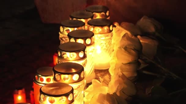 Gedenktag Damit Wir Ihn Nicht Vergessen Gedenktag Mit Kerzen Gedenkkerzen — Stockvideo