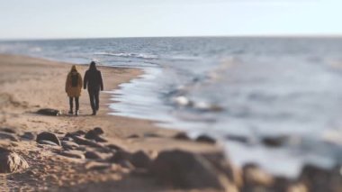 Sonbaharda karanlık deniz suyu. Pasifik Okyanusu 'nun kayalık kıyıları, kayalara vuran deniz suyu dalgaları. Dramatik günbatımı.