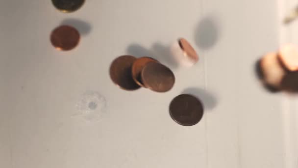 Change Falls Table Small Change Euro Coins Falling Small Amount — Video