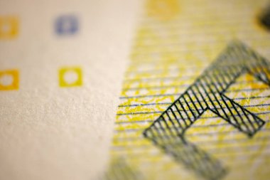 100 Euro 'luk banknot. Avro parası makro yakın plan. Avrupa Birliği 'nin Avro nakitinin yüz avro değerinde bireysel ayrıntıları. Finansal özgürlük kavramı için tasarruf.