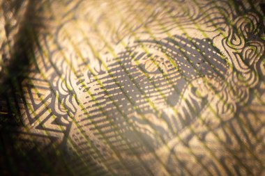 100 Euro 'luk banknot. Avro parası makro yakın plan. Avrupa Birliği 'nin Avro nakitinin yüz avro değerinde bireysel ayrıntıları. Finansal özgürlük kavramı için tasarruf.