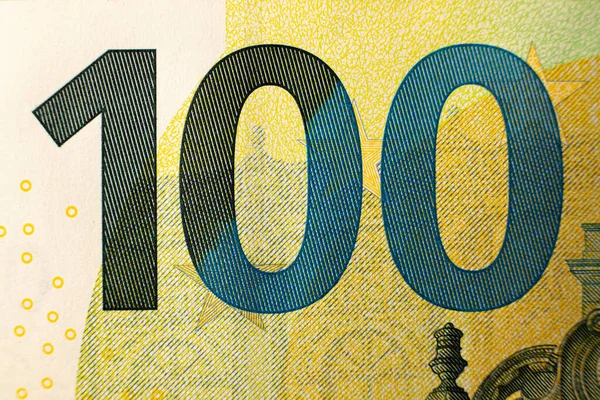Sto Eurobankovek Euro Peníze Makro Zblízka Jednotlivé Podrobnosti Eurohotovosti Evropské — Stock fotografie