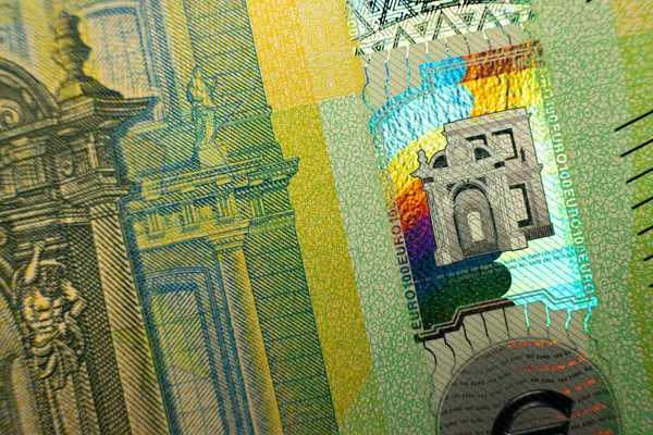 100 지폐요 매크로를 클로즈업한 연합의 지폐에 정보는 액면가가 100 유로이다 — 스톡 사진