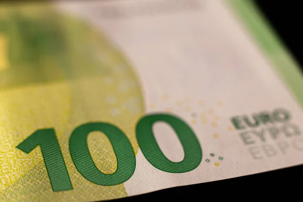 Száz Eurobankjegy Europénz Makró Közelkép Európai Unió 100 Eurós Névértékével — Stock Fotó