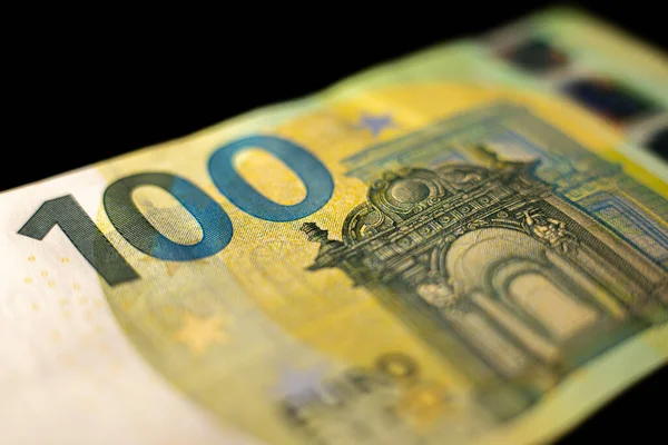 Száz Eurobankjegy Europénz Makró Közelkép Európai Unió 100 Eurós Névértékével — Stock Fotó