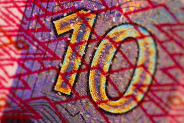 10 Euro 'luk banknot. Avro parası makro yakın plan. Avrupa Birliği 'nin 10 avro değerindeki nakit parasıyla ilgili ayrı haberler. Finansal özgürlük kavramı için tasarruf.