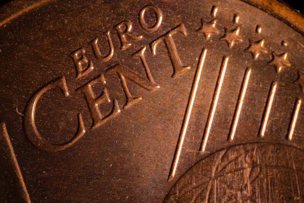 Close Uma Moeda Euro Close Moedas Euro Centavo Mudança Solta — Fotografia de Stock