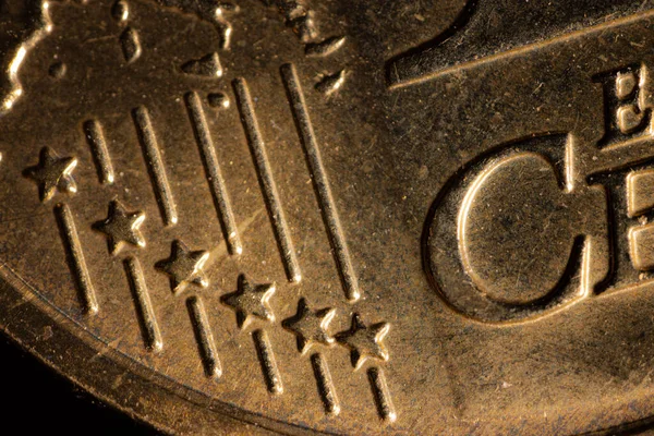 Збільшення Суми Центів Столі Лежало Близько Десяти Євро Євро Монета — стокове фото