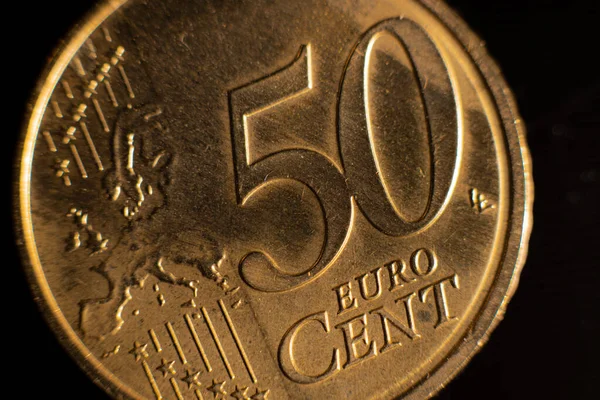 Close Uma Moeda Cêntimos Euros Fechar Moedas Cêntimos Cima Mesa — Fotografia de Stock