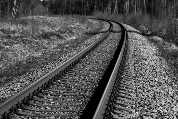 Ferrovie Treno Binari Ferroviari Una Scena Rurale Paesaggio Industriale Con — Foto Stock