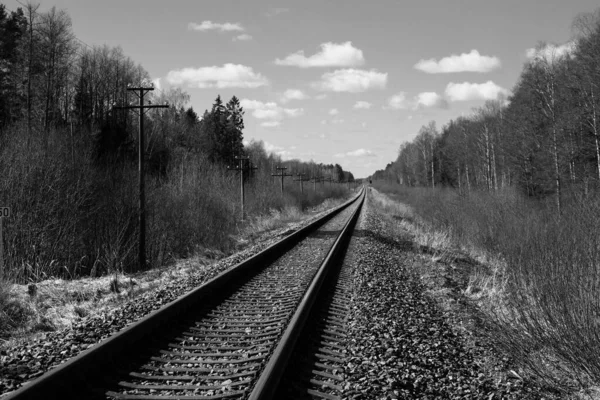 Järnvägsspår För Ett Tåg Järnvägsspår Landsbygden Industrilandskap Med Järnväg Vintage — Stockfoto
