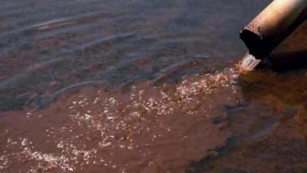 Inquinamento Delle Acque Natura Acqua Sporca Scorre Nel Fiume Attraverso — Video Stock
