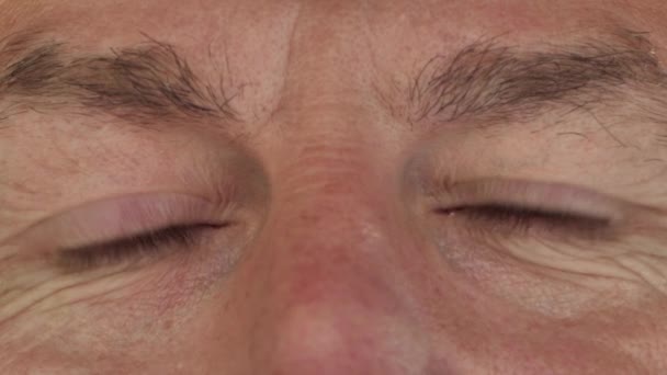 Old Man Eyes Face Close Man Opening Beautiful Eyes Natural — Stock Video