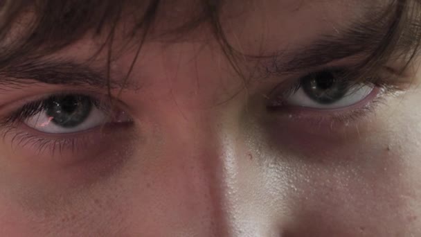 Detailní Záběr Dospívajících Očí Obličeje Chlapec Otvírající Krásné Oči Přirozená — Stock video