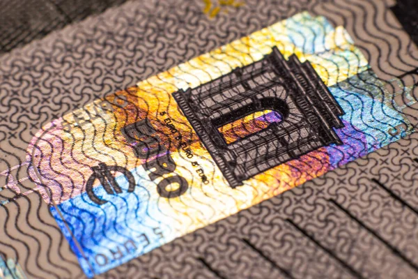 Pięć Banknotów Euro Makro Zbliżenie Pieniędzy Euro Osobny Żeton Dla — Zdjęcie stockowe