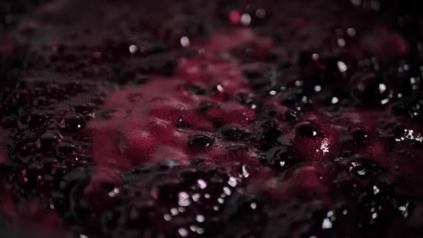 Темно Червона Піна Варення Чорної Смородини Смородину Відварюють Горщику Цукром — стокове відео