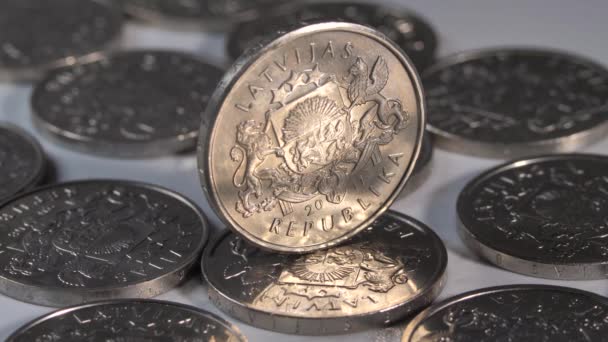 Monete Lettone Litro Monete Metalliche Prima Dell Euro Monete Con — Video Stock