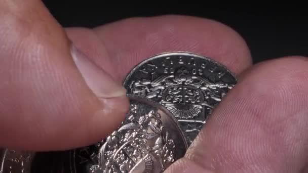 Lotyšská Jedna Latinská Mince Mince Mají Přednost Před Eurem Mince — Stock video
